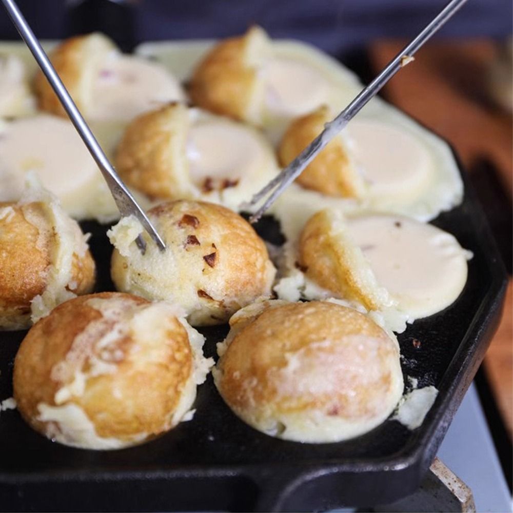 Takoyaki Pan Cast - 15穴鋳鉄たこ焼きパン 鋳鉄ノンスティックたこ焼きメーカー 耐久性のある調理グリル たこ焼きグリルパン 家庭料理用