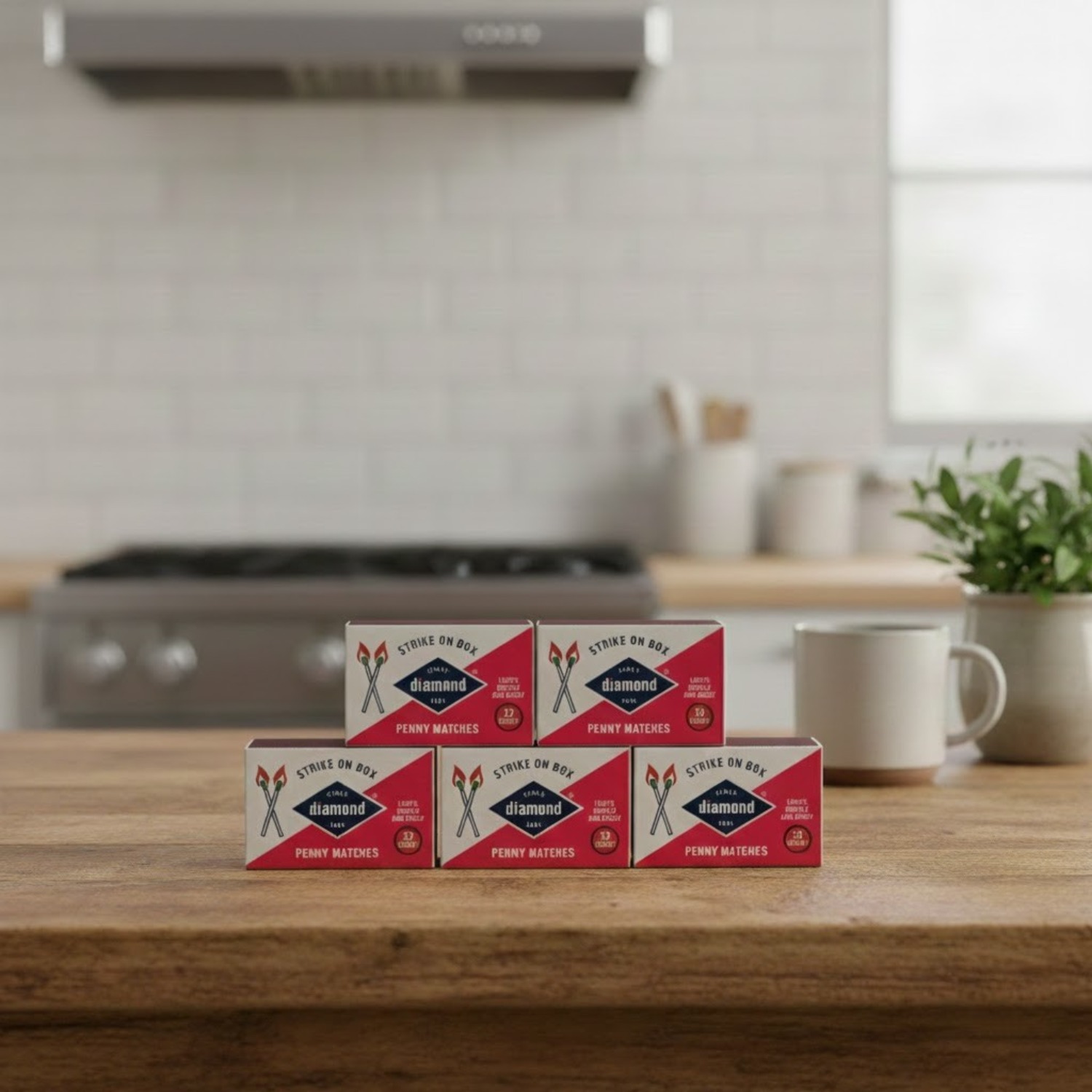 Home Cooking On - ダイヤモンド型ストライクオンボックスキッチンマッチ5個入り、料理、キャンプ、家庭用に信頼性の高い着火力