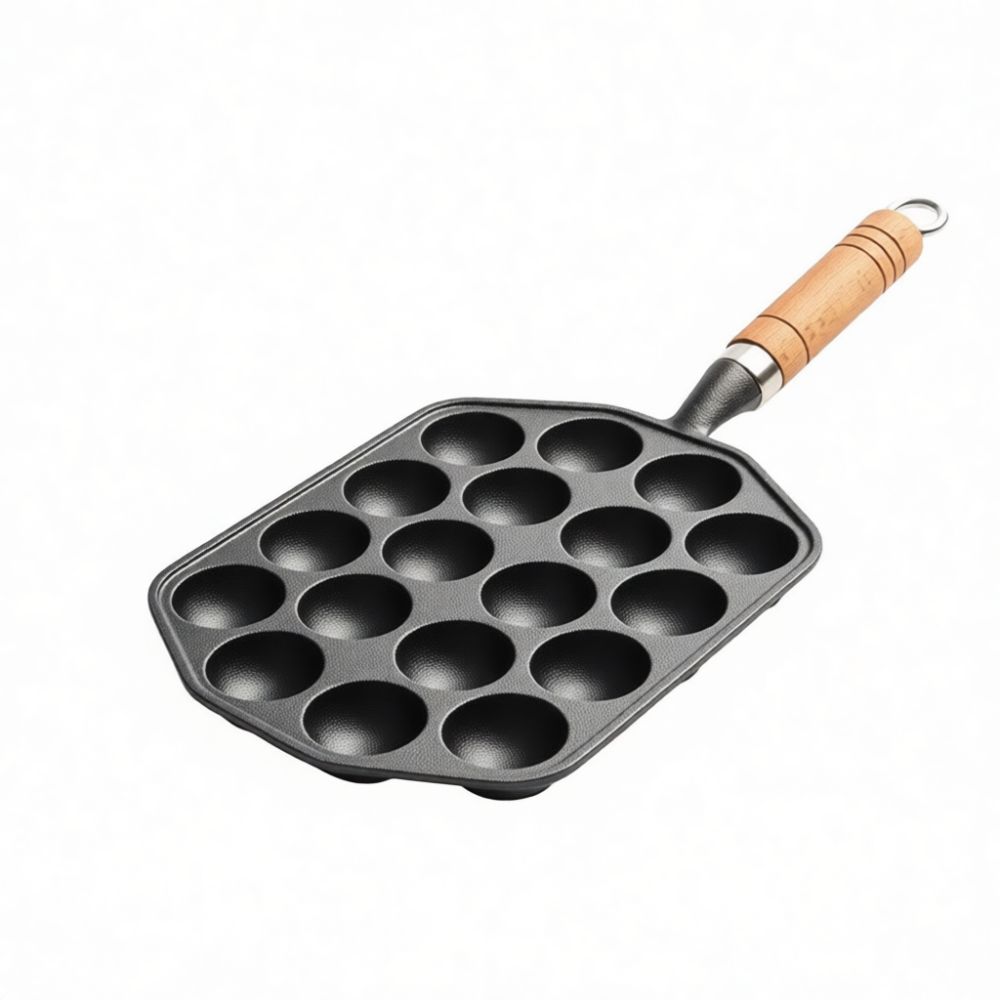 Takoyaki Pan Cast - 鋳鉄製のたこ焼き器。家庭用キッチンで使える調理器具。安全で焦げ付きにくい素材を使用。日本のたこ焼きや、創造的なDIY料理に最適。