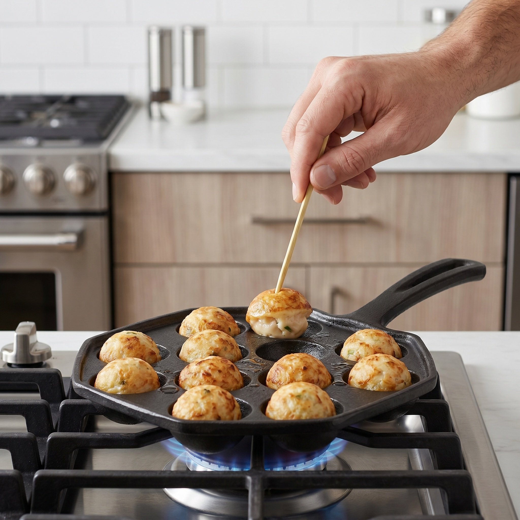 Takoyaki Pan Cast - 12個の型が付いたたこ焼き器、鋳鉄製、焦げ付き防止加工、焼き皿、たこ焼きプレート、エベルスキーヴァー型、たこ焼きメーカー。