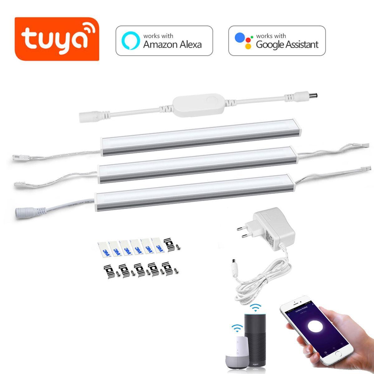 Home Cooking Set - スマートTuya WifiアルミバーLED照明キット、キャビネット下ライト、音声制御、キッチン、クローゼット用、Alexa、Google Home対応