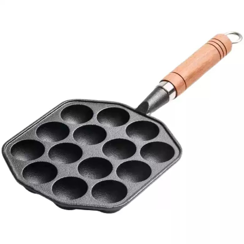 Takoyaki Pan Cast - 鋳鉄製ノンスティック卵焼き器（無塗装）、肉団子焼き用たこ焼き器、たこ焼き器型