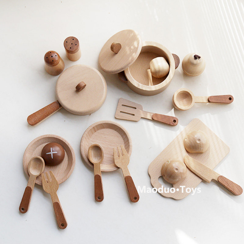 Home Cooking Set - マオドゥオ おもちゃ ブナ材製 キッズキッチン プレイセット 調理器具