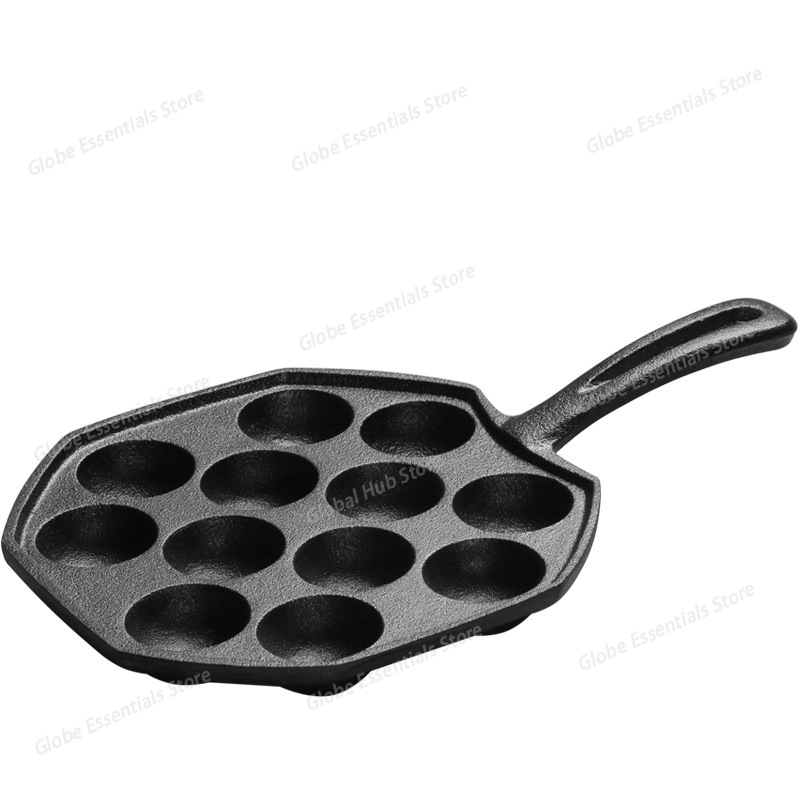 Takoyaki Pan Cast - 12穴たこ焼き器 木製ハンドル タコボール フライパン 鋳鉄型 家庭用
