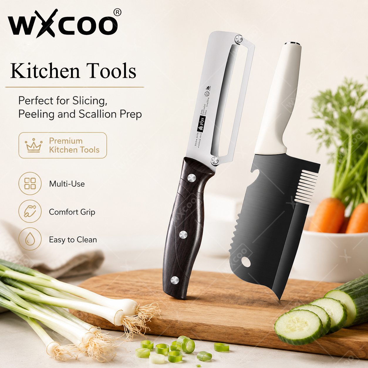 Home Cooking Help - WXCOO ステンレス製ネギカッター・ピーラー ハンドスクレーパー プロ仕様ネギ細断ツール キッチンでの日常調理用