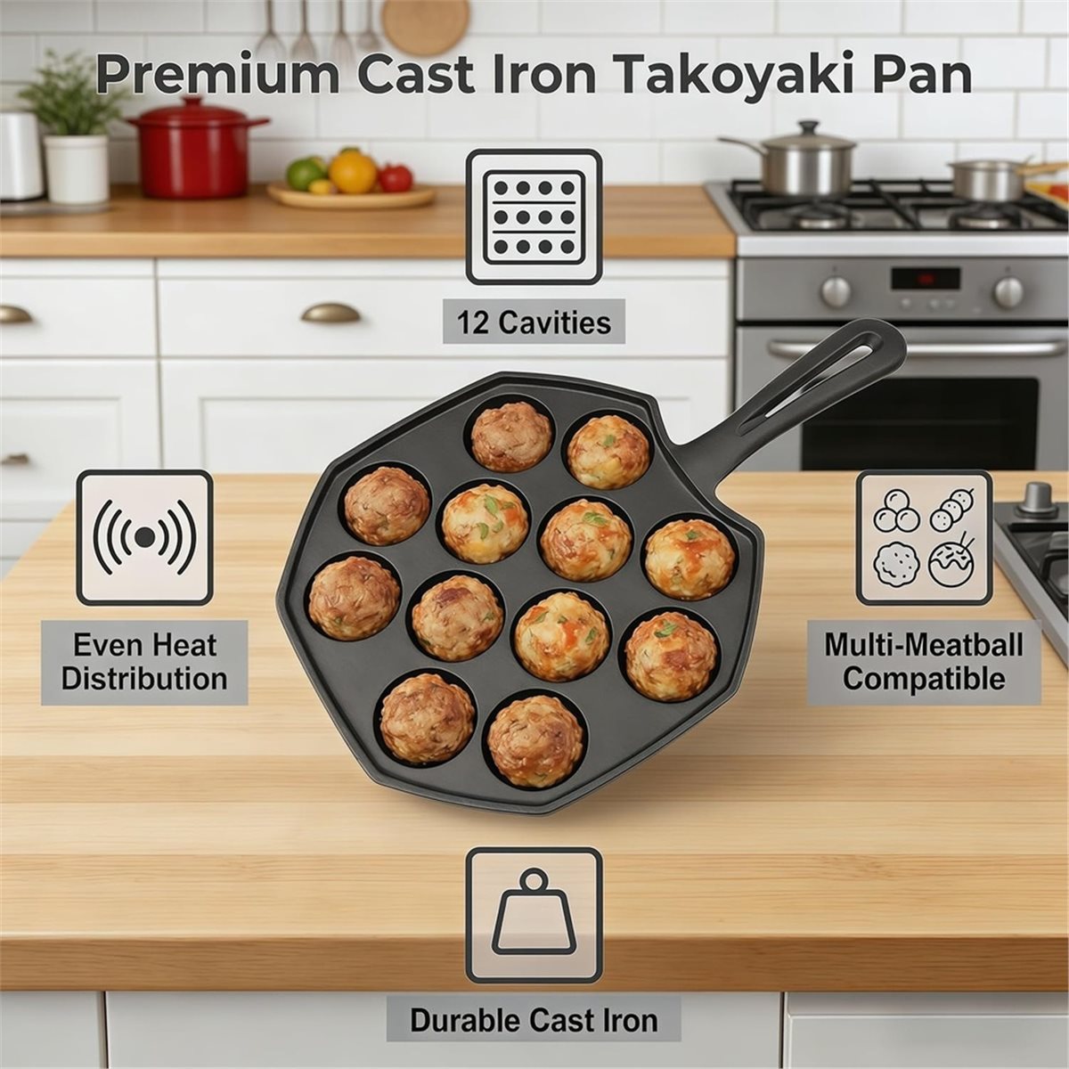 鋳鉄製たこ焼き器 12穴 エブレスキバーパンケーキパフパン  - Takoyaki Pan Cast のレビューと価格