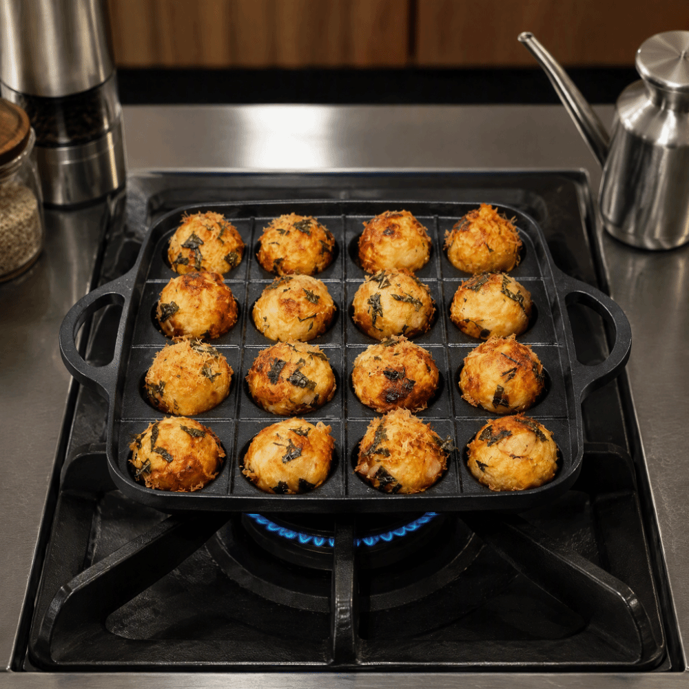 耐久性のある黒色のたこ焼き器、ノンスティック加工の鋳造アルミ - Takoyaki Pan Cast のレビューと価格