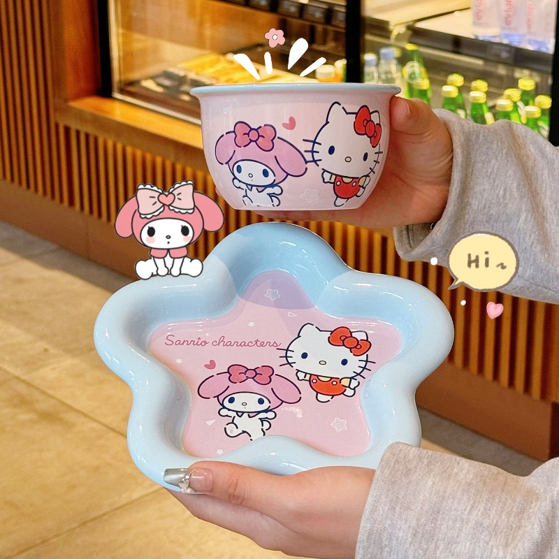 漫画猫プリントセラミック食器セット高価値ボウルプレート箸スプ - Home Cooking Set のレビューと価格